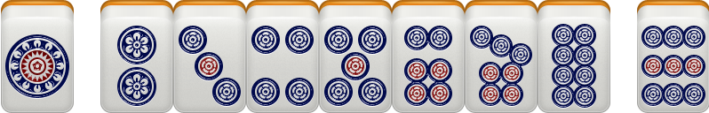 Each tile in the Pins suit. The one-pin and nine-pin are seperated